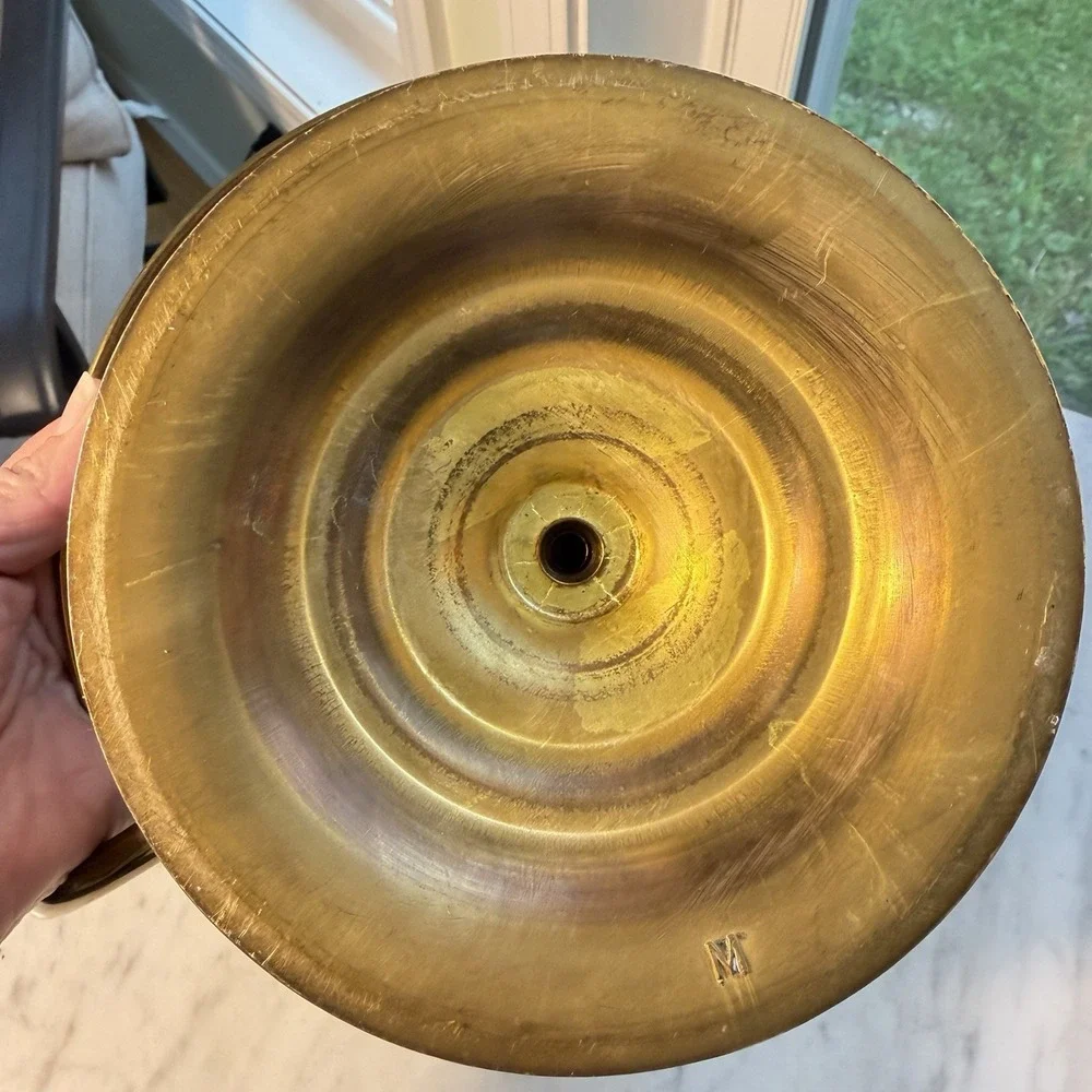 Vtg 80s Solid Brass Large Chamberstick Candle Holder Swirl Handle Maitland-Smith